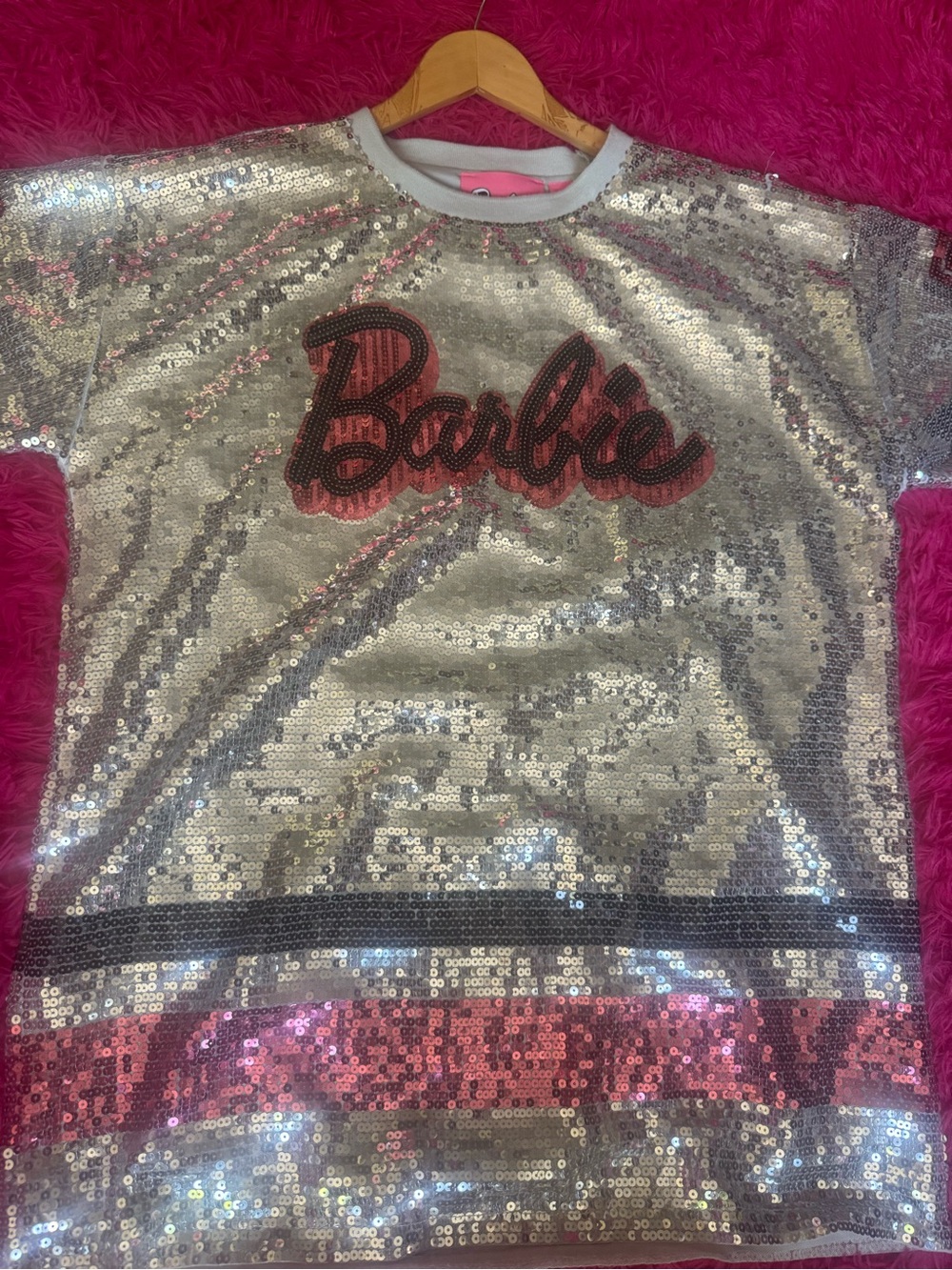 Bedazzled Barbie Silver Sequin top size small!